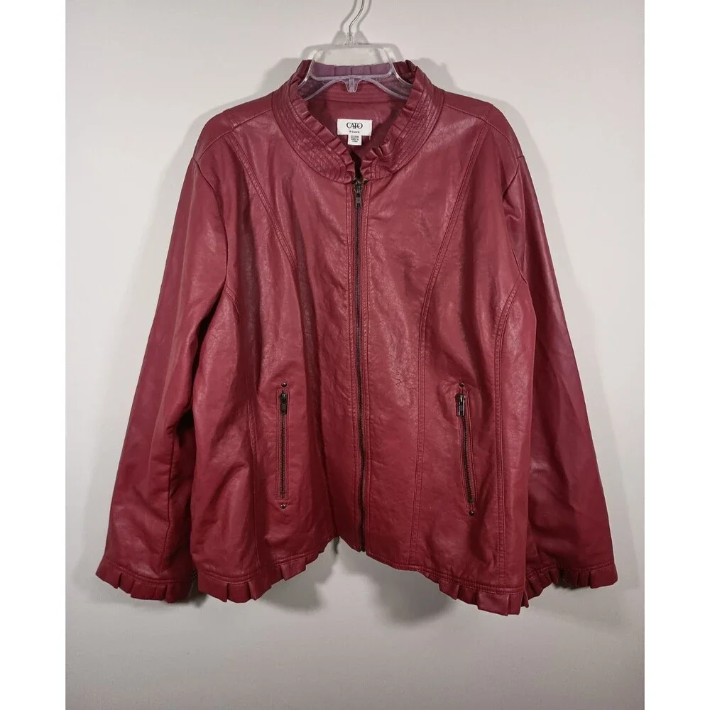 Cato Red Faux Leather Womens Motorcycle Bomber Leopard Print Jacket Size 22 / 24